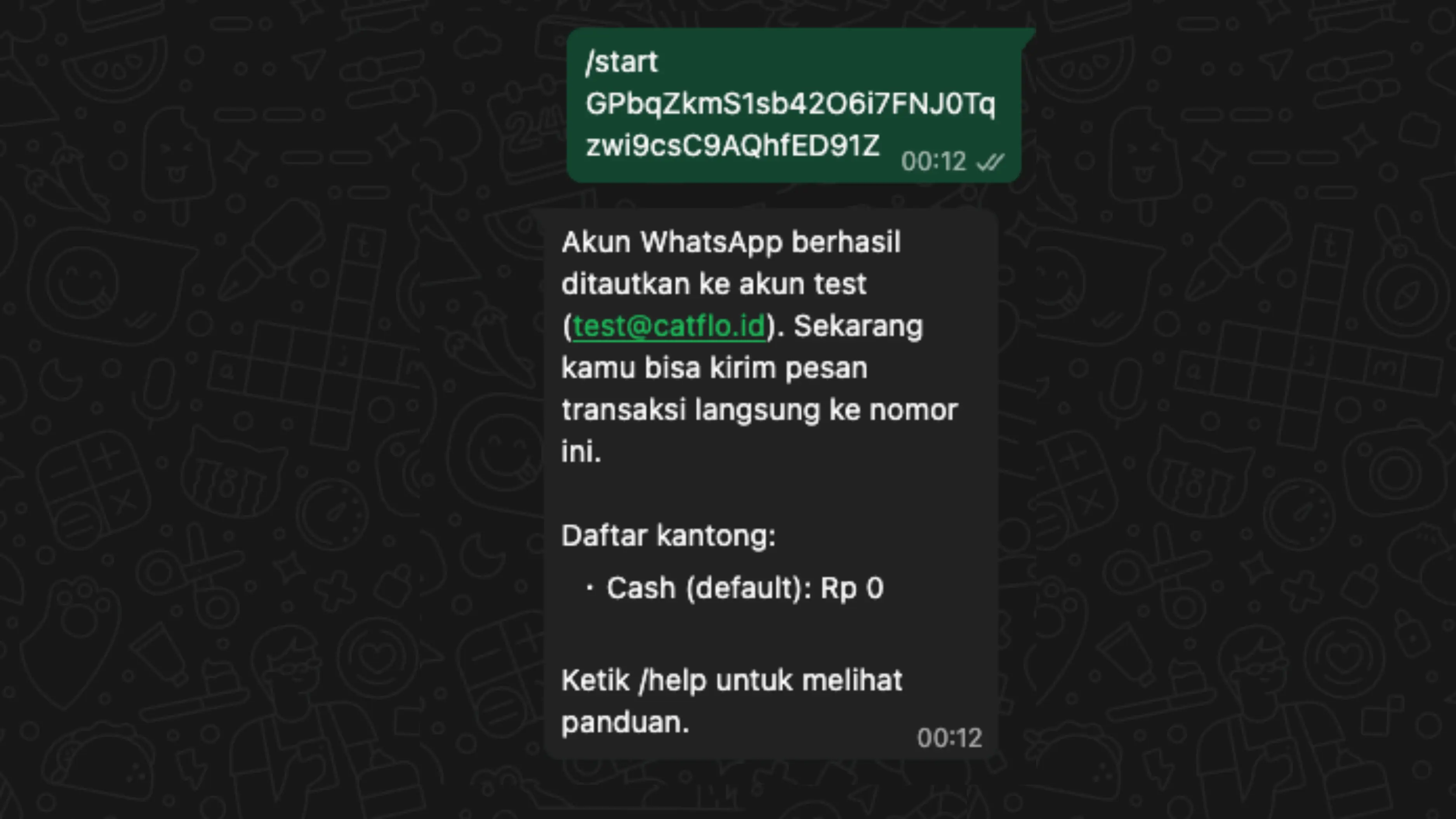 Placeholder gambar untuk Contoh 1: /start abc123token