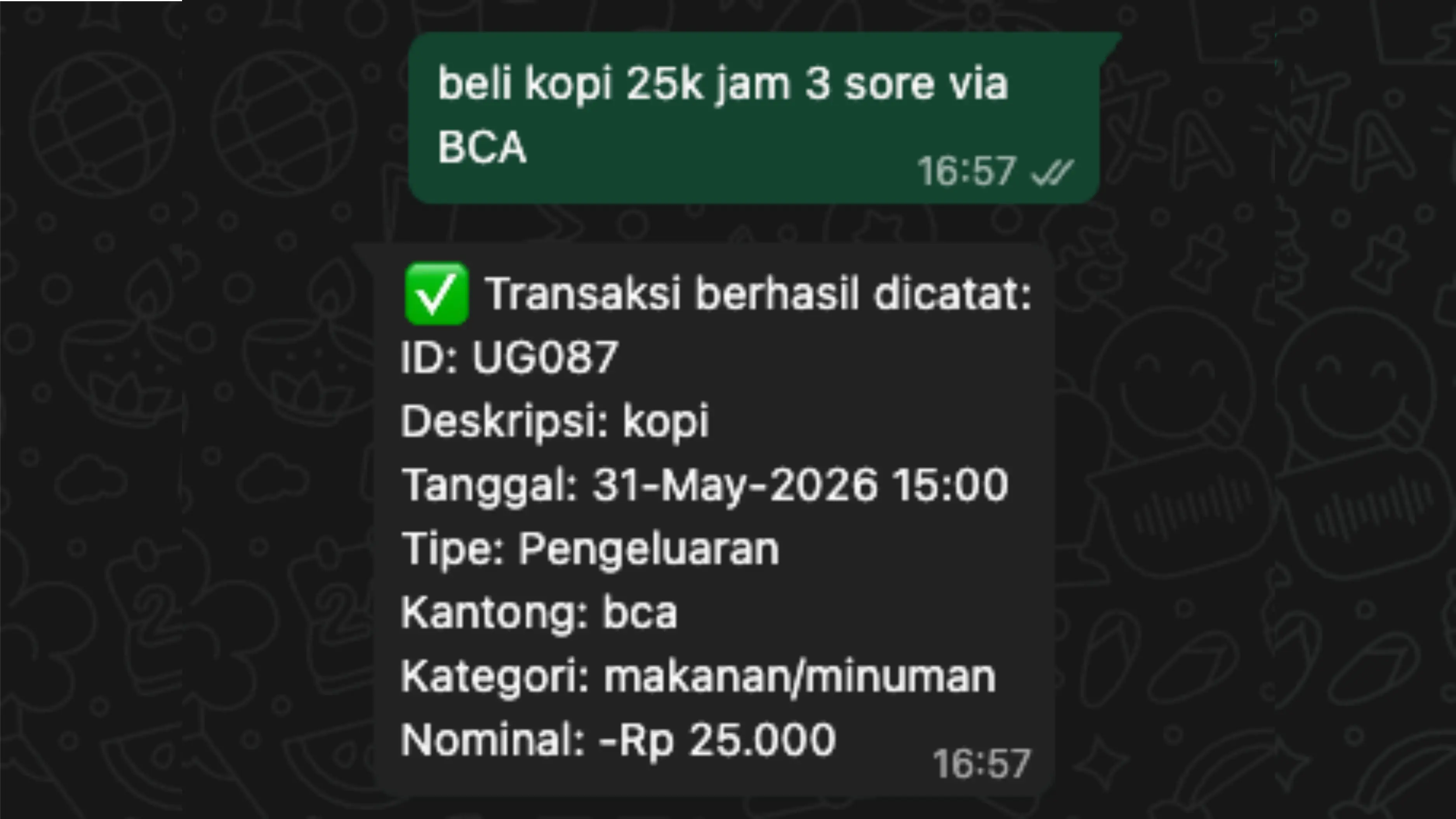 Placeholder gambar untuk Contoh 1: beli kopi 25k jam 3 sore via BCA
