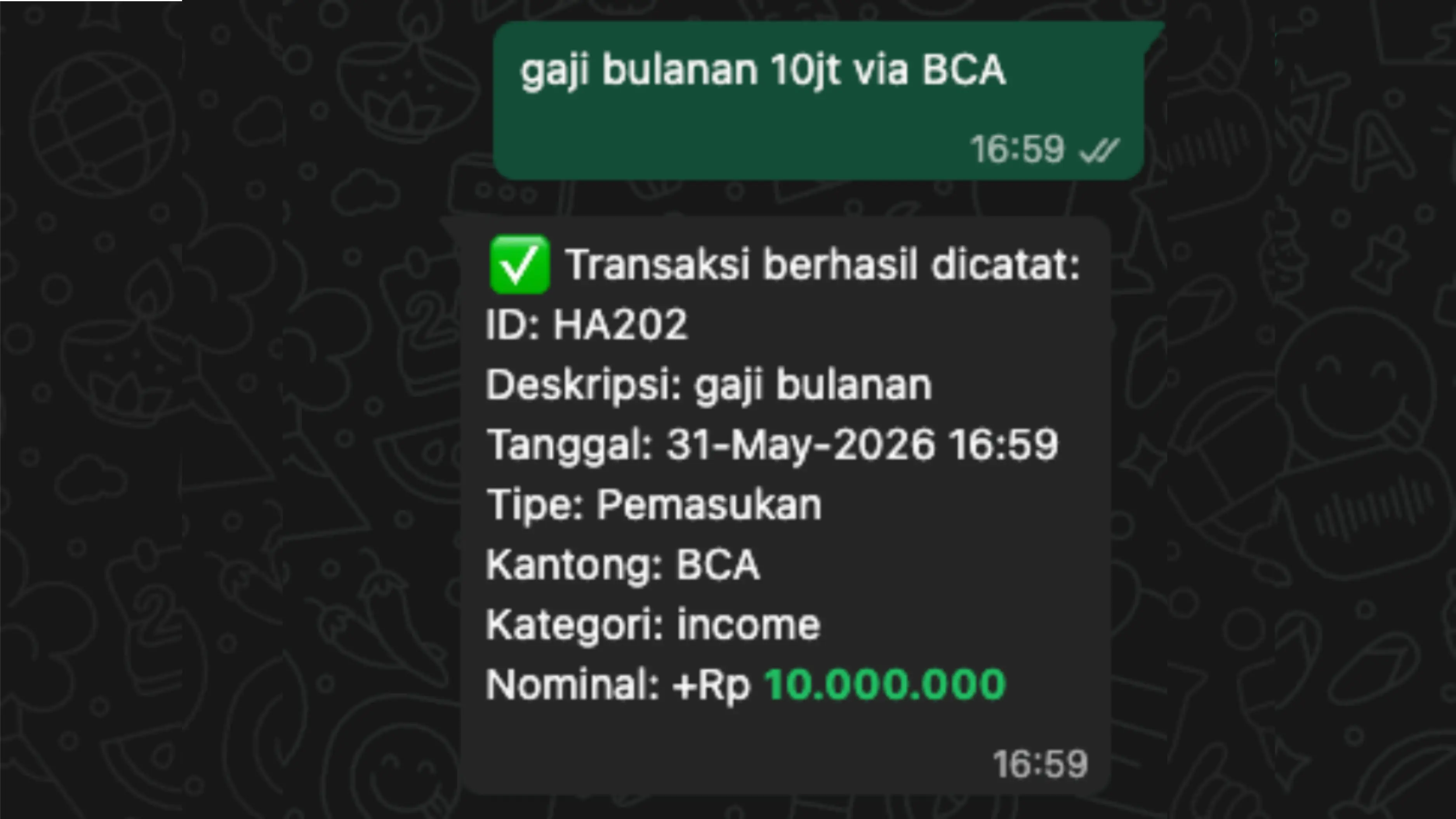Placeholder gambar untuk Contoh 3: gaji bulanan 10jt via BCA